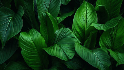 leaves of Spathiphyllum cannifolium in the garden abstract