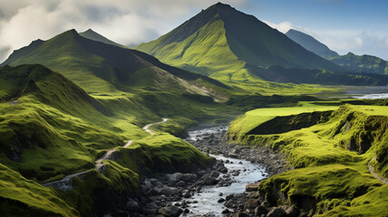 Naklejka premium Mountain landscape Ponta Delgada island Azores portugal