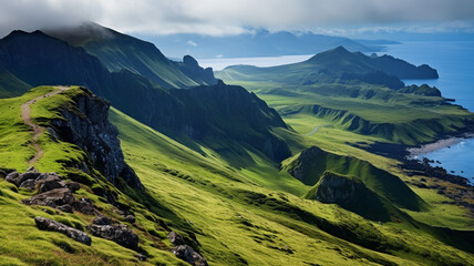 Obraz premium Mountain landscape Ponta Delgada island Azores with hiking trail and beautiful view