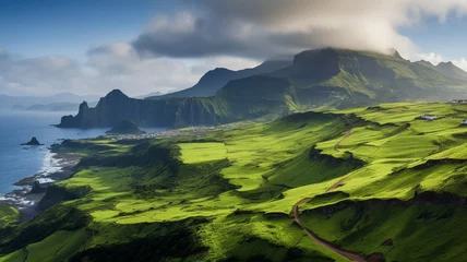 Poster majestic Mountain landscape Ponta Delgada island Azores © BornHappy