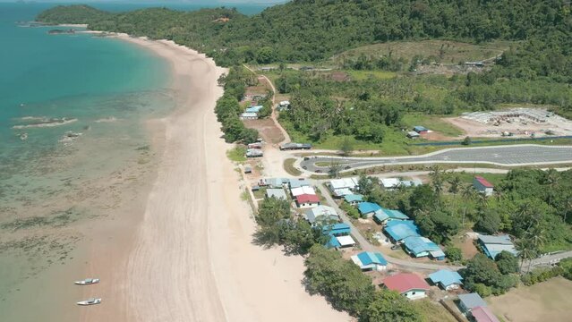 Beautiful Paradise Drone Aerial View Telok Melano Sarawak, Kampung Telok Melano was once a shelter during sea storms for traders from Sambas, Indonesia to Kuching.