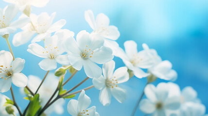 Naklejka na ściany i meble Spring forest white flowers primroses on a beautiful