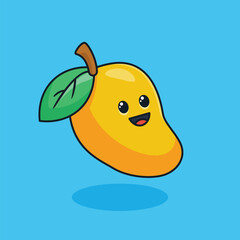 Unique cute yellow mango fruit flat icon design graphic vector