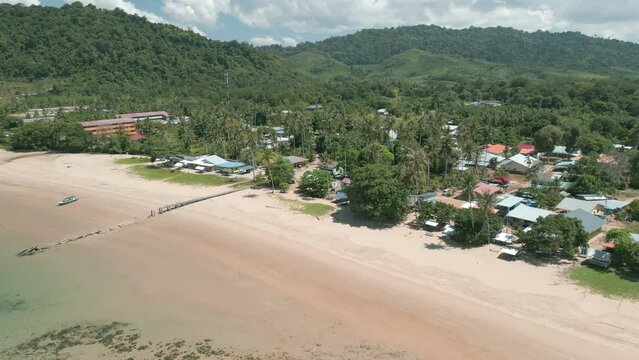 Beautiful Paradise Drone Aerial View Telok Melano Sarawak, Kampung Telok Melano was once a shelter during sea storms for traders from Sambas, Indonesia to Kuching.