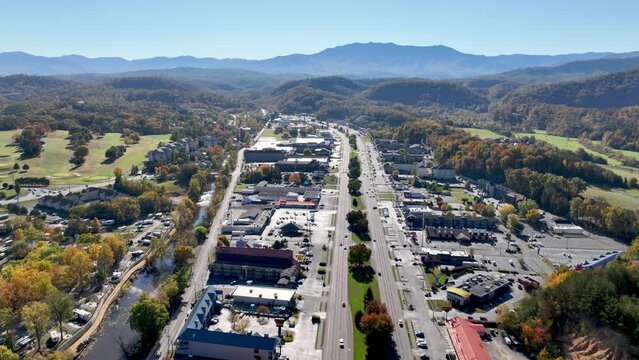 high aerial above pigeon forge tennessee