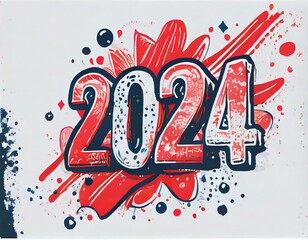 new year 2024 blue and red party graffiti