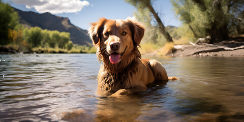 dog in the water,Dogs Water Image,Cute dog canine lake running nature water wet outdoors retriever labrador swimming - obrazy, fototapety, plakaty