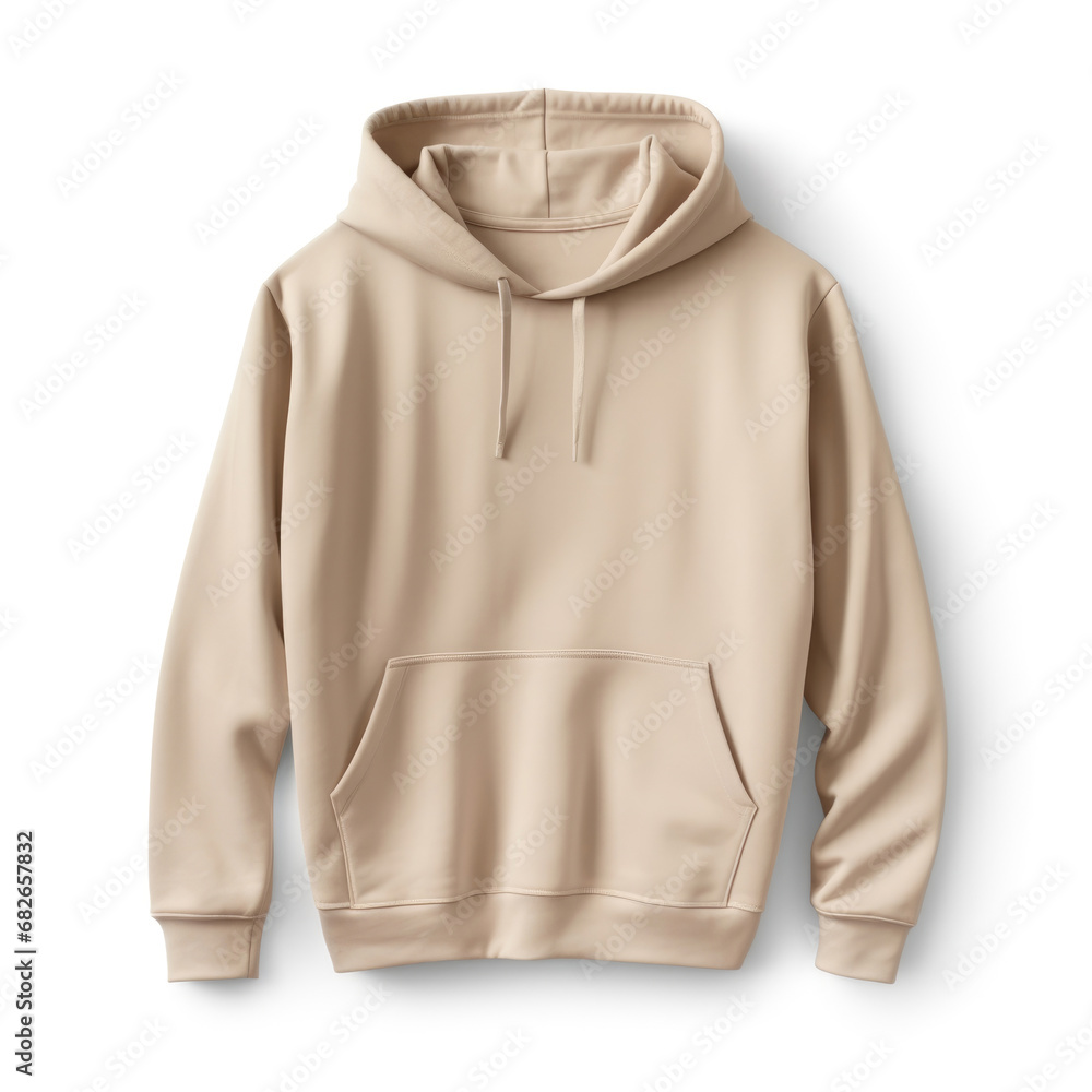 Wall mural Beige hoodie sweatshirt with a hood and long sleeves on white background - Wall murals