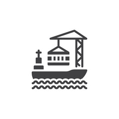 Container ship loading vector icon