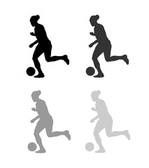 Silhouette of a female soccer player, isolated on a gray background, available in 4 different shades of shadow.