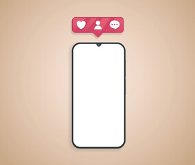 Blank screen phone mockup with social media notifications