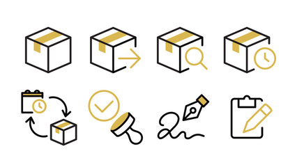 Package Delivery/Receiving Icon Set Line Width Variable