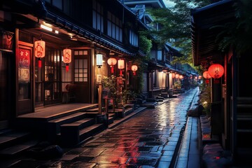 Fototapeta na wymiar 日本の京都風の夜の町並み（京都・奈良・寺院・神社） 