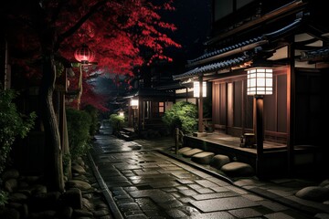 Fototapeta premium 日本の京都風の夜の町並み（京都・奈良・寺院・神社） 