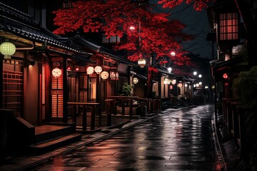 日本の京都風の夜の町並み（京都・奈良・寺院・神社）	
 - obrazy, fototapety, plakaty