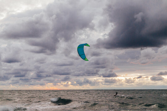 kiting sports on the water nature the sky is in the clouds storm at sea