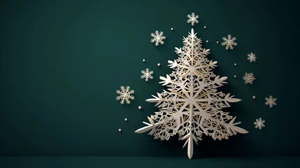 Foto op Plexiglas クリスマスツリーとスノーフレークのグリーティングカード風背景素材 © ayame123