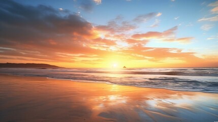 Naklejka na ściany i meble Photography of a tranquil beach at sunset