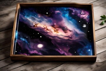 Painting of galaxy on wooden dish