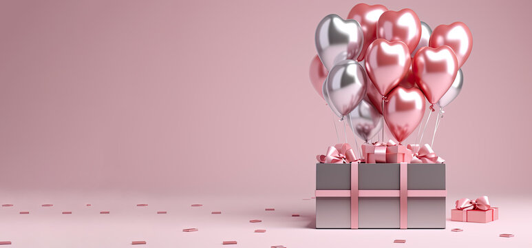 Heart Balloons with shpping basket and presents and gifts for Valentine's day