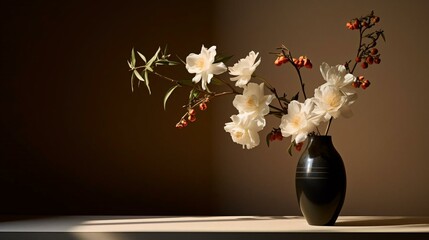 a vase with white flowers - obrazy, fototapety, plakaty