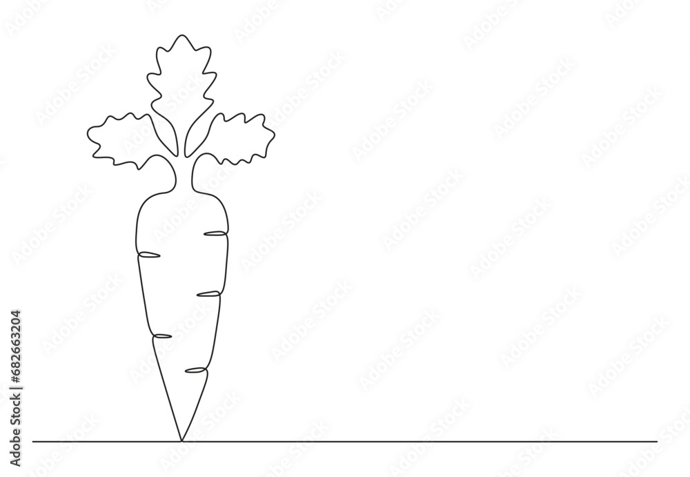 Poster continuous one line drawing of carrot. vegetables icon. isolated on white background vector illustra