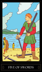 Obraz premium Tarot Card Illustration isolated on white background. five of swords
