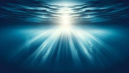 Obraz premium capturing the essence of the tranquil underwater scene with a focus on the interplay of light and the monochromatic blue palette, providing an ideal space for advertising content