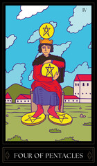 Tarot Card Illustration isolated on white background. four of pentacles
