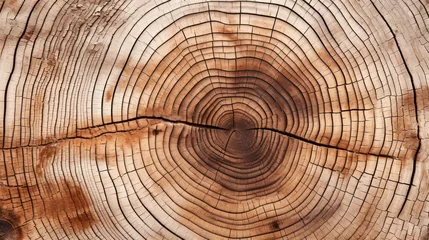Foto op Plexiglas Old wooden oak tree cut surface texture, pattern of cross-section log of tree, Dark brown color wall surface, Rough organic texture of tree rings used for background and display your products. © chiew