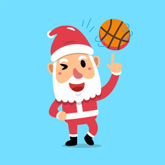 Cartoon character santa claus playing basketball for design.