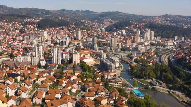 Cityscape of Uzice. Aerial view 