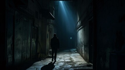 Fototapeta na wymiar a man walking in an alley
