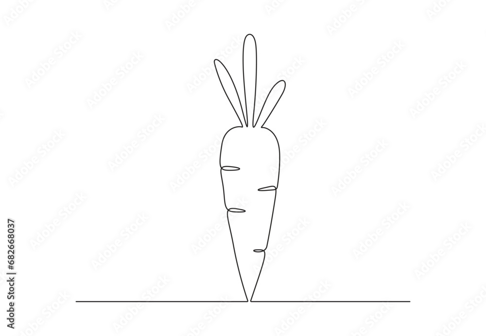 Poster simple carrot in continuous one line drawing. isolated on white background vector illustration. prem