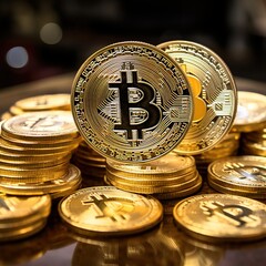 Bitcoin coin BTC Golden bitcoins Cryptocurrency virtual money