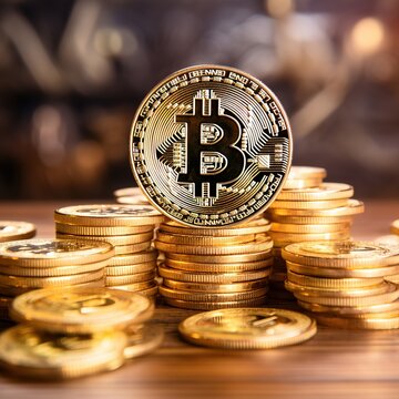 Bitcoin coin BTC Golden bitcoins Cryptocurrency virtual money