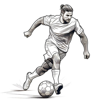 soccer player dribbling ball monochrome clip art preview
