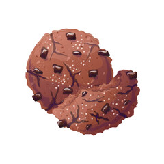 Chocolate Cookies. Vector crunchy dessert with pieces of chocolate. Vector illustration in cartoon style.Vector layout for print, postcard, poster, banner. 
