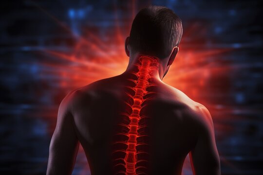 3d rendered illustration of a spine. Young Man With Pain In His Back