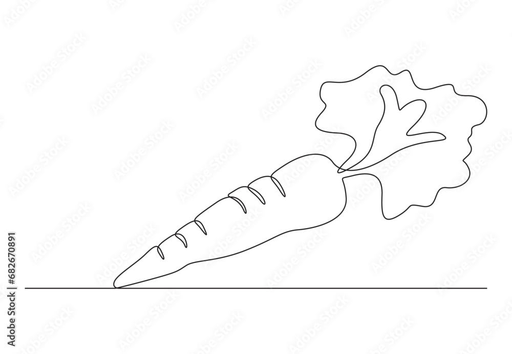 Poster continuous single line drawing of carrot. vegetables icon. isolated on white background vector illus