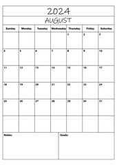 2024 August planner. calendar planner. simple minimal calendar. vector illustration. Daily Planner Design 2024. Life and Business Planner Organizer Schedule.