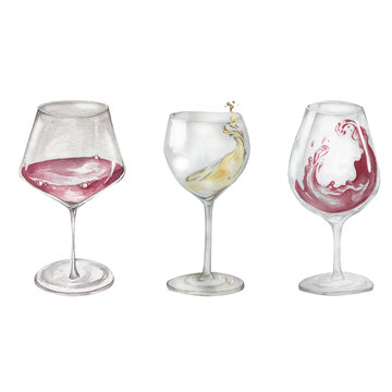 A set of watercolor wine glasses, Winemaking products. Watercolor illustration