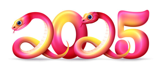 Happy chinese New Year 2025, Year of the snake sign with cartoon snake illustration 
