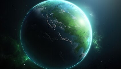 Emerald Glow of Early Earth's Vitality from the Cosmos, Pangea
 - obrazy, fototapety, plakaty