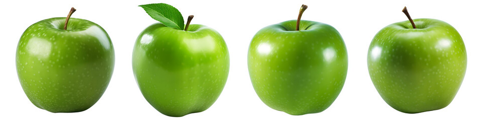 set of green apples isolated on transparent background - design element PNG cutout collection - obrazy, fototapety, plakaty