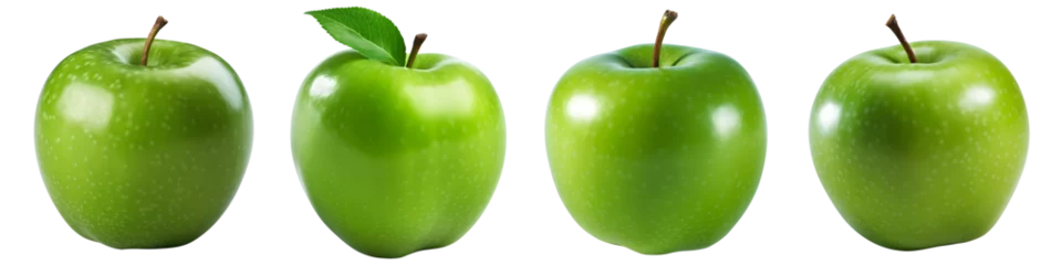 Foto op Plexiglas set of green apples isolated on transparent background - design element PNG cutout collection © sam