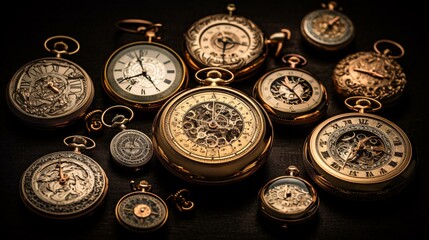 a group of old clocks