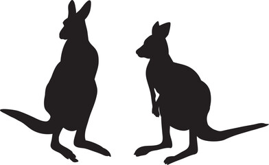 Two family kangaroos vector illustrations - silhouettes of the 2 kangaroos isolated on white background- 2匹の並んだカンガルーのベクター素材