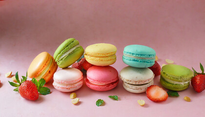 Fototapeta na wymiar Delectable Treats: Colorful French Macaroons Stun in Pink