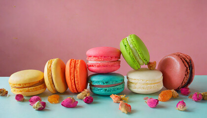 Fototapeta na wymiar Macaron Wonderland: A Colorful Array of French Delights